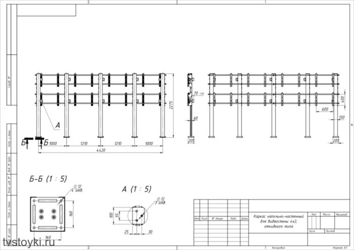 Каркас напольно-настенный для видеостены 4x2, откидного типа — изображение 5