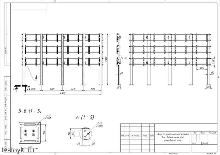 Каркас напольно-настенный для видеостены 4x3, откидного типа — изображение 5